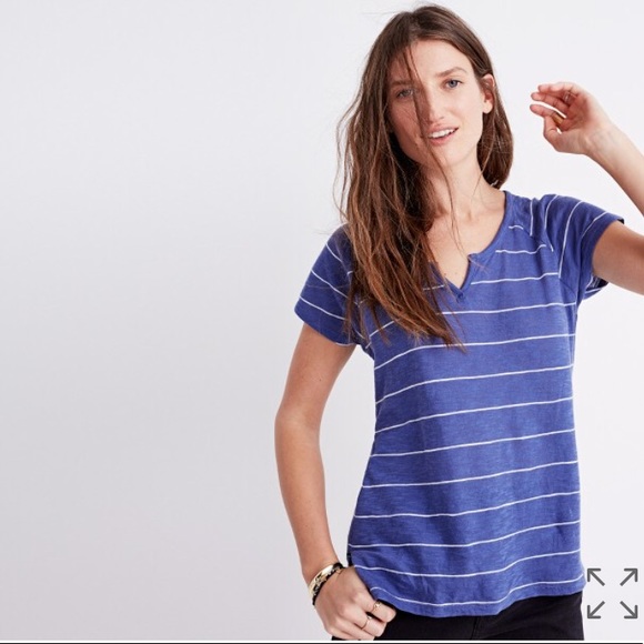 Madewell Tops - • Madewell • Choral Split Neck Tee Stripes Large